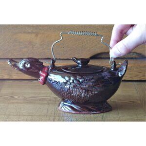 Vintage Sugar Caddy, Goose Sugar Bowl with Metal Handle, Duck with Baby